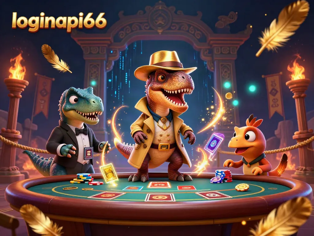 Engage in exciting gameplay at loginapi66 as a velociraptor card counter interacts with a suspicious pit boss.