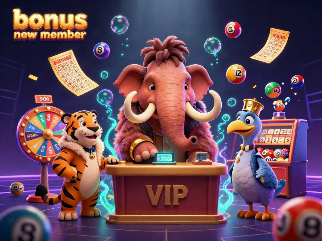 Celebrating bonus new member opportunities with vibrant casino-themed illustration featuring lively characters and dynamic elements.