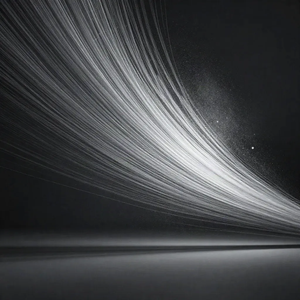 Silver light filaments bloom in graphite haze, with open space for headline copy.