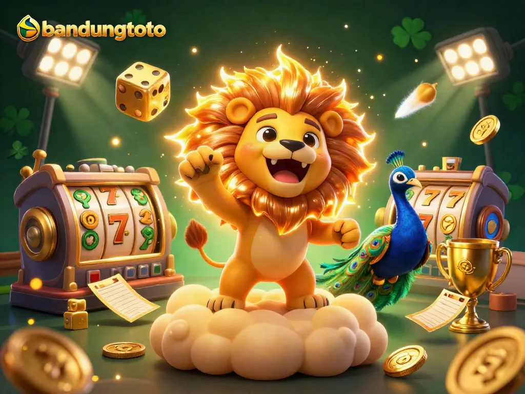 Experience the excitement of bandungtoto with a dynamic 3D illustration showcasing slots and casino elements.