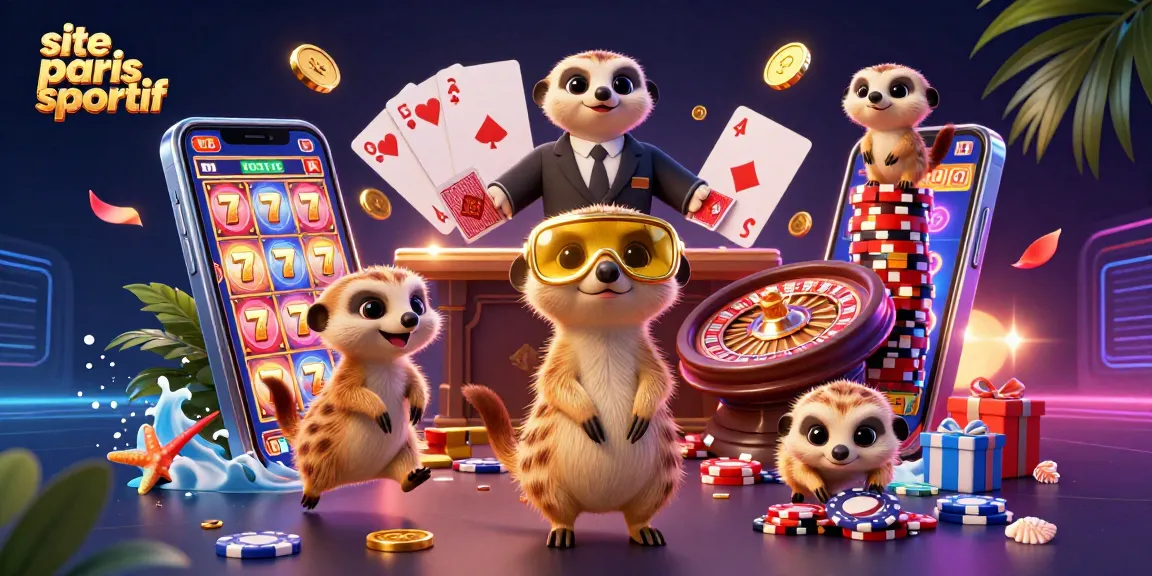 Les meerkats gèrent le site paris sportif avec des jeux de casino animés et des pièces dorées.