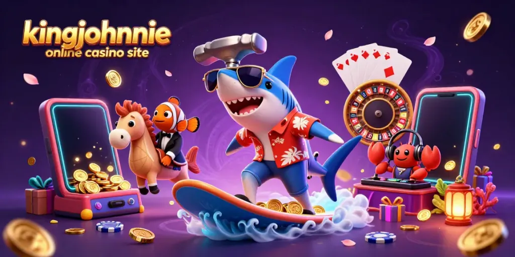 Experience thrilling action on the kingjohnnie online casino site with vibrant characters and casino elements.
