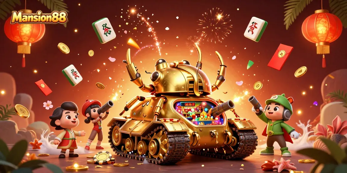 Mansion88 showcases an exciting mini-casino in a golden tank, featuring colorful elements and festive decorations.