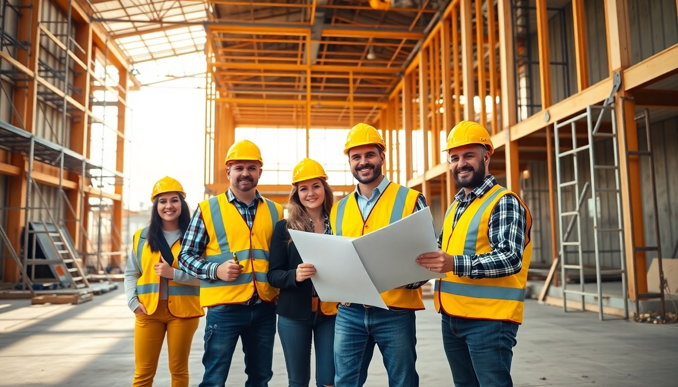 Dynamic scene of New Jersey Commercial General Contractor team working on-site at a construction project.