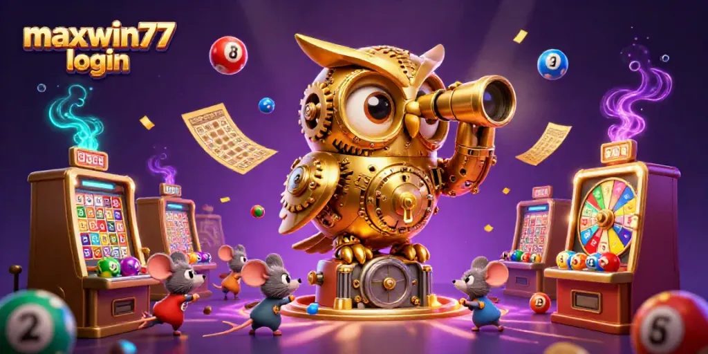 Experience the thrill of maxwin77 login in a vibrant casino scene filled with lively game elements.