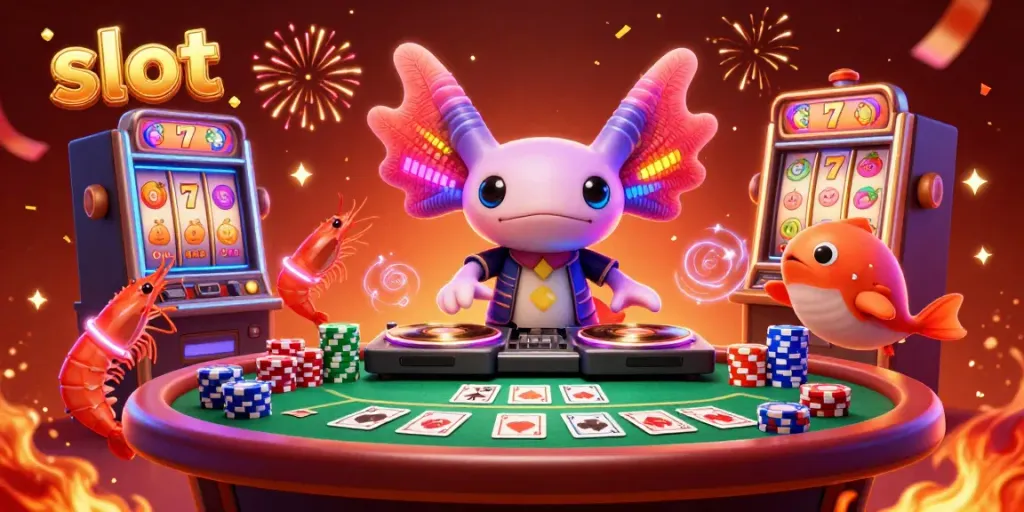 Slot yang berwarna-warni menampilkan simbol keberuntungan dengan karakter kunci dalam suasana pesta.