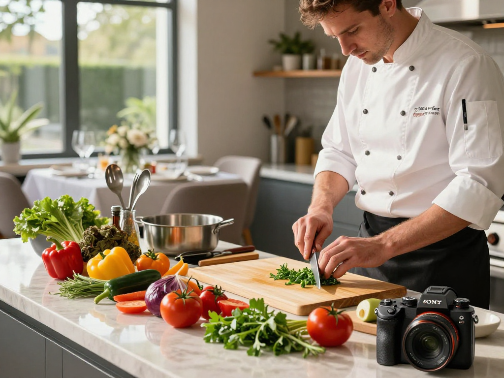 Koki menyiapkan sajian gourmet di dapur modern dengan situs epictoto yang menginspirasi cita rasa.