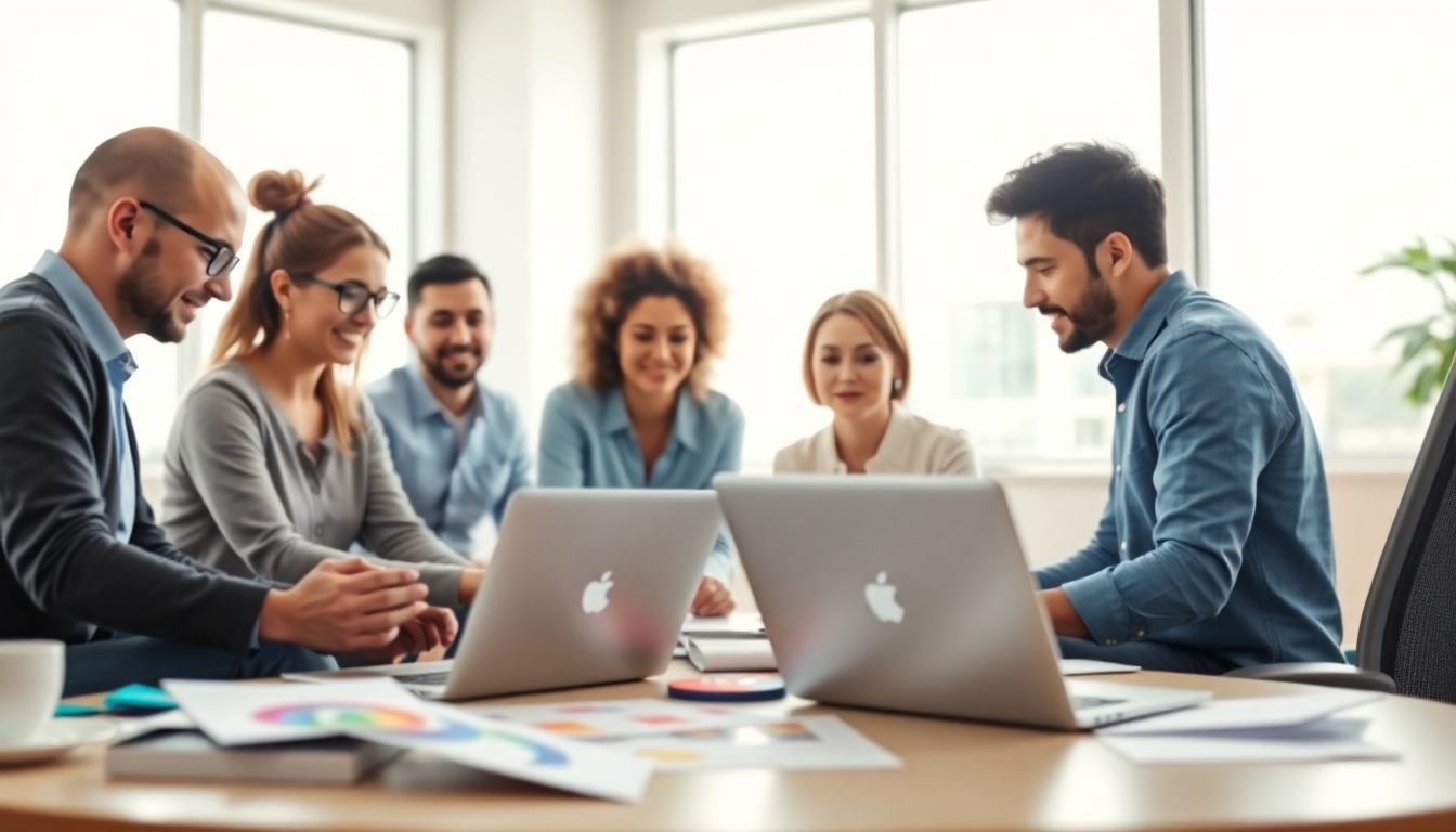 Engaging professionals at a website design agency Melbourne collaborating creatively.