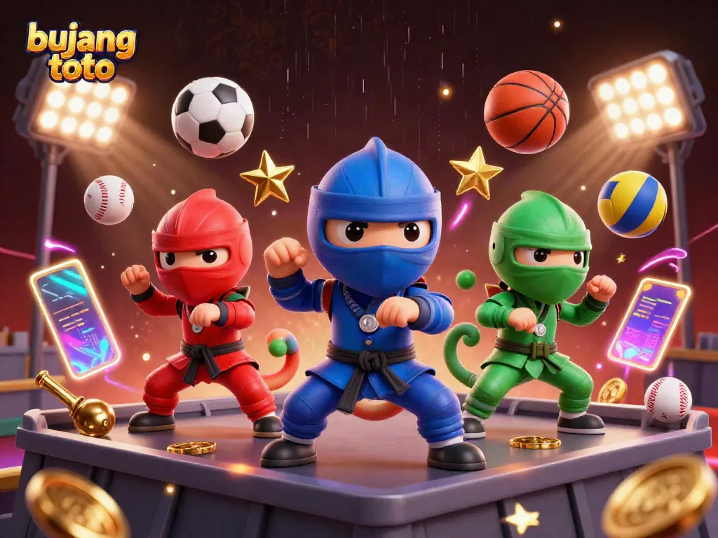 Engage with bujang toto's exciting betting experience featuring vibrant ninja chameleons and dynamic sports elements.