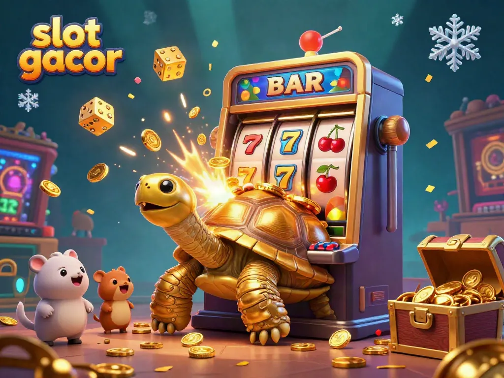 Menangkan slot gacor dengan gambar slot mesin emas raksasa dan karakter lucu yang siap bermain.