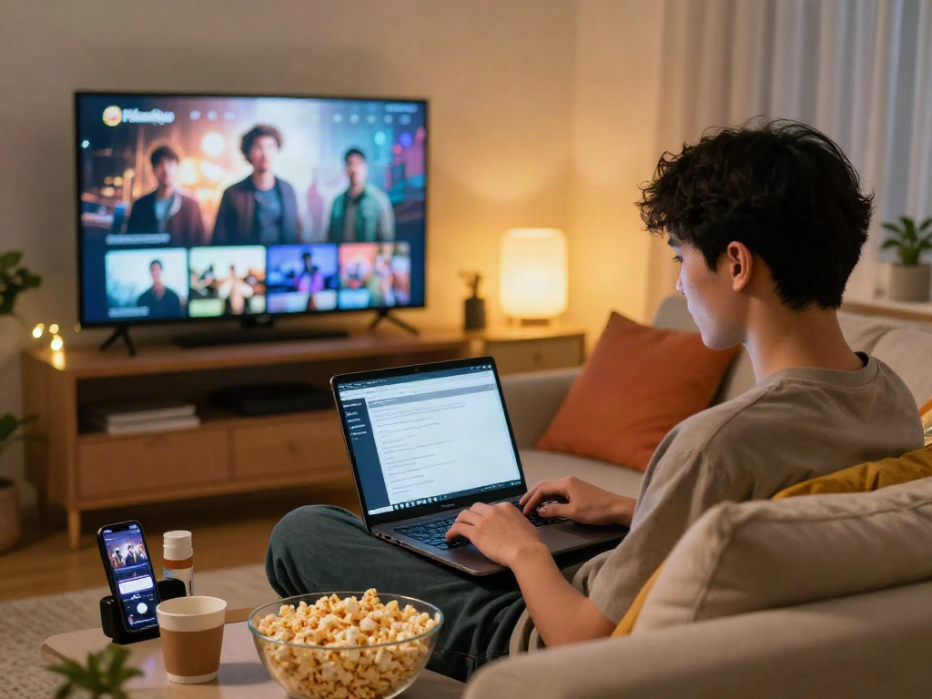 Download Pikashow Apk for an engaging home entertainment experience with cozy seating and vibrant streaming content.