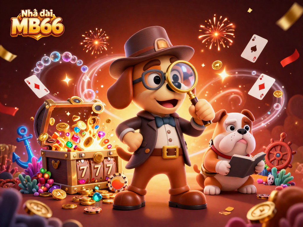 Engage with Nhà cái MB66 while exploring vibrant gaming elements and a mystery-themed treasure hunt.