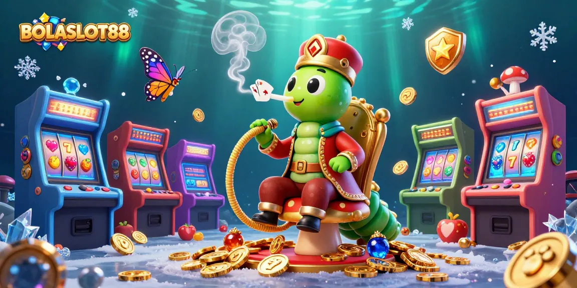 BOLASLOT88 game action featuring the caterpillar hookah-master in a casino-themed illustration.
