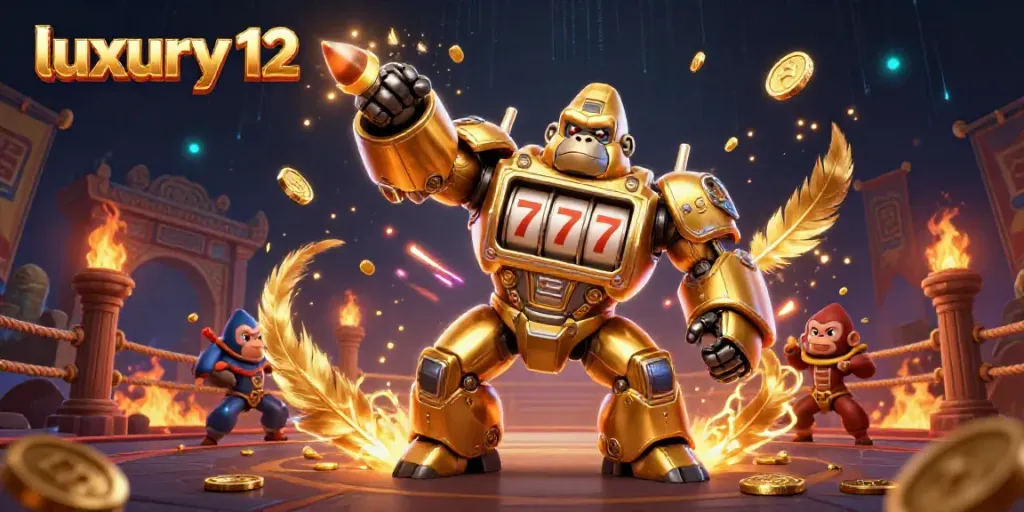 Engage in thrilling online slots at luxury 12 with a vibrant, action-packed digital casino scene.