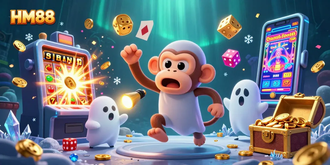 Engage in thrilling gameplay at HM88, featuring a lively scene of a mischievous monkey and excited puppy in a vibrant casino