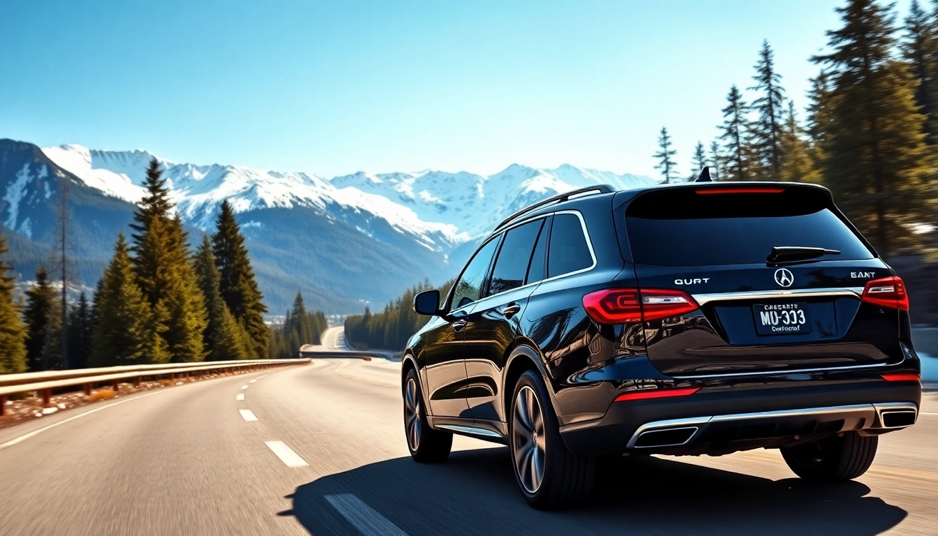 Enjoy premium car service vancouver to whistler in a luxurious black SUV on a scenic highway surrounded by stunning landscapes.