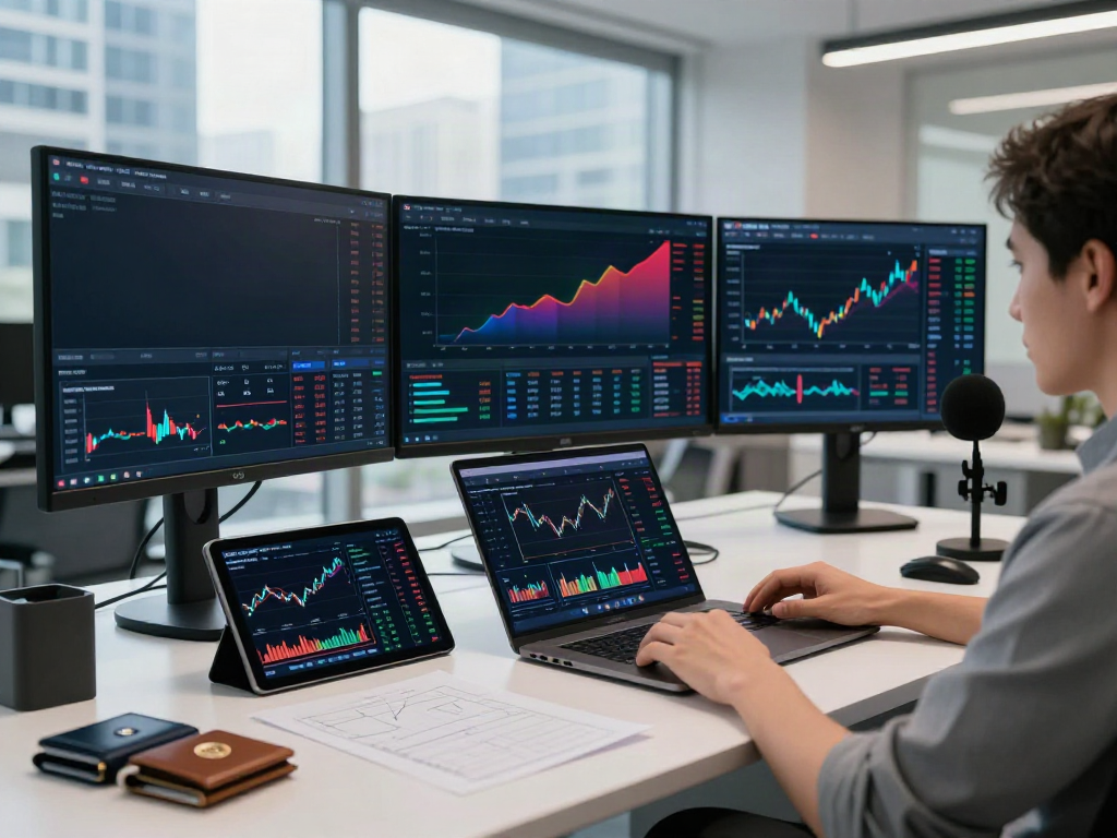 Connect to HKEX market data through a professional cryptocurrency trading workspace showcasing advanced charts and analysis tools.