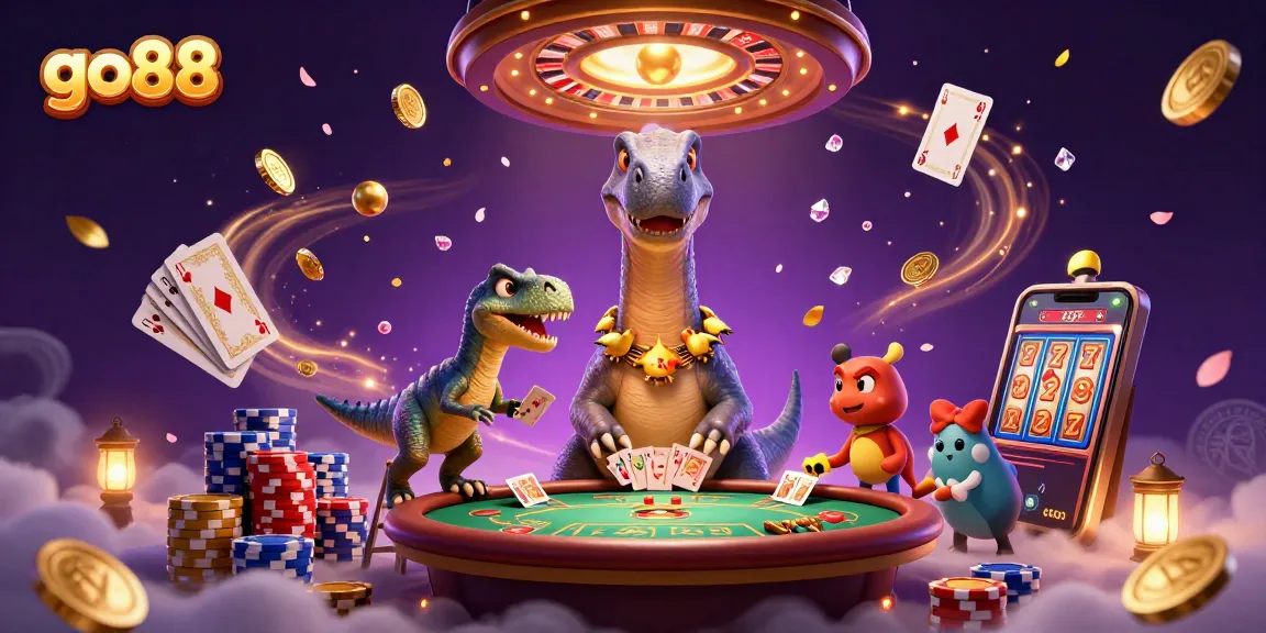 Experience thrilling gaming with go88's vibrant 3D casino scene featuring dynamic characters and effects.