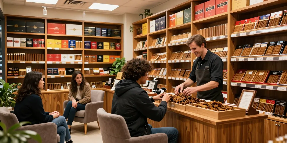 Discover cheap tobacco and cigarettes online in a vibrant tobacco shop atmosphere.