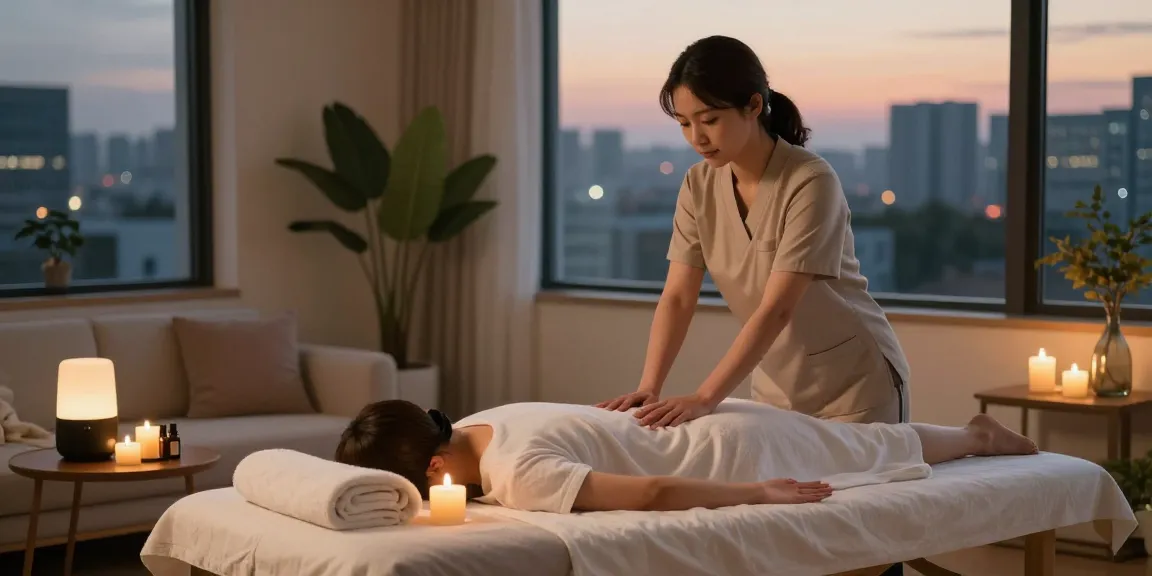 Experience 안산출장마사지 in a tranquil living room with a professional therapist preparing a soothing space for relaxation.