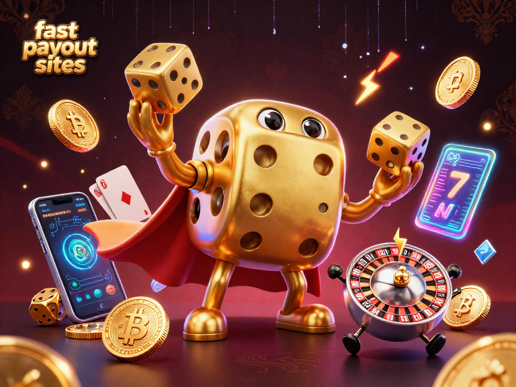 Play exciting games at fast payout sites with engaging 3D casino illustrations showcasing vibrant action.