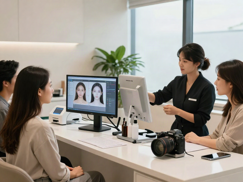Explore ClinicEvo vs QOVES in a modern beauty consultation scene.